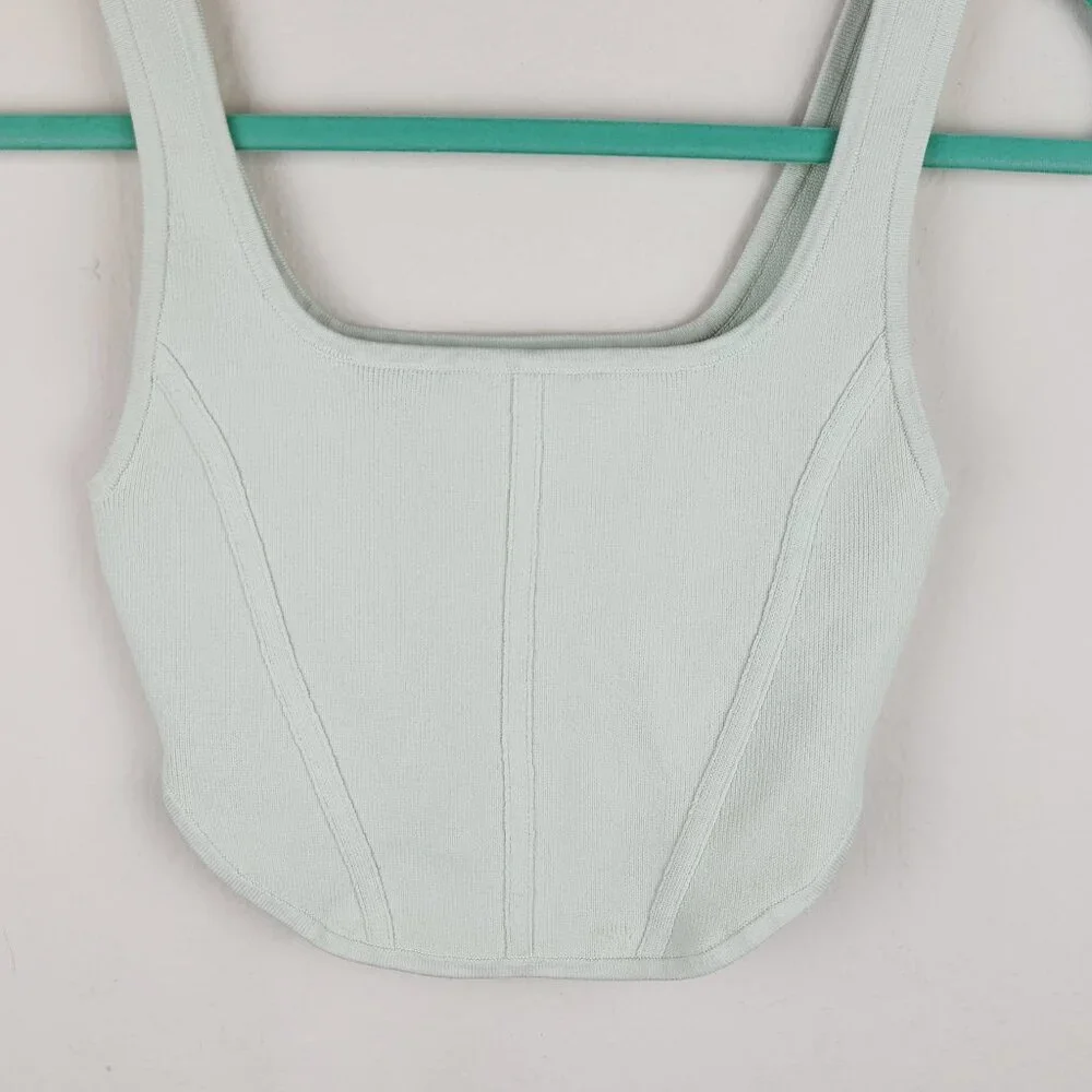 Aritzia Babaton Sculpt Knit Square Neck Bustier Crop Tank Top sz S - Picture 3 of 9